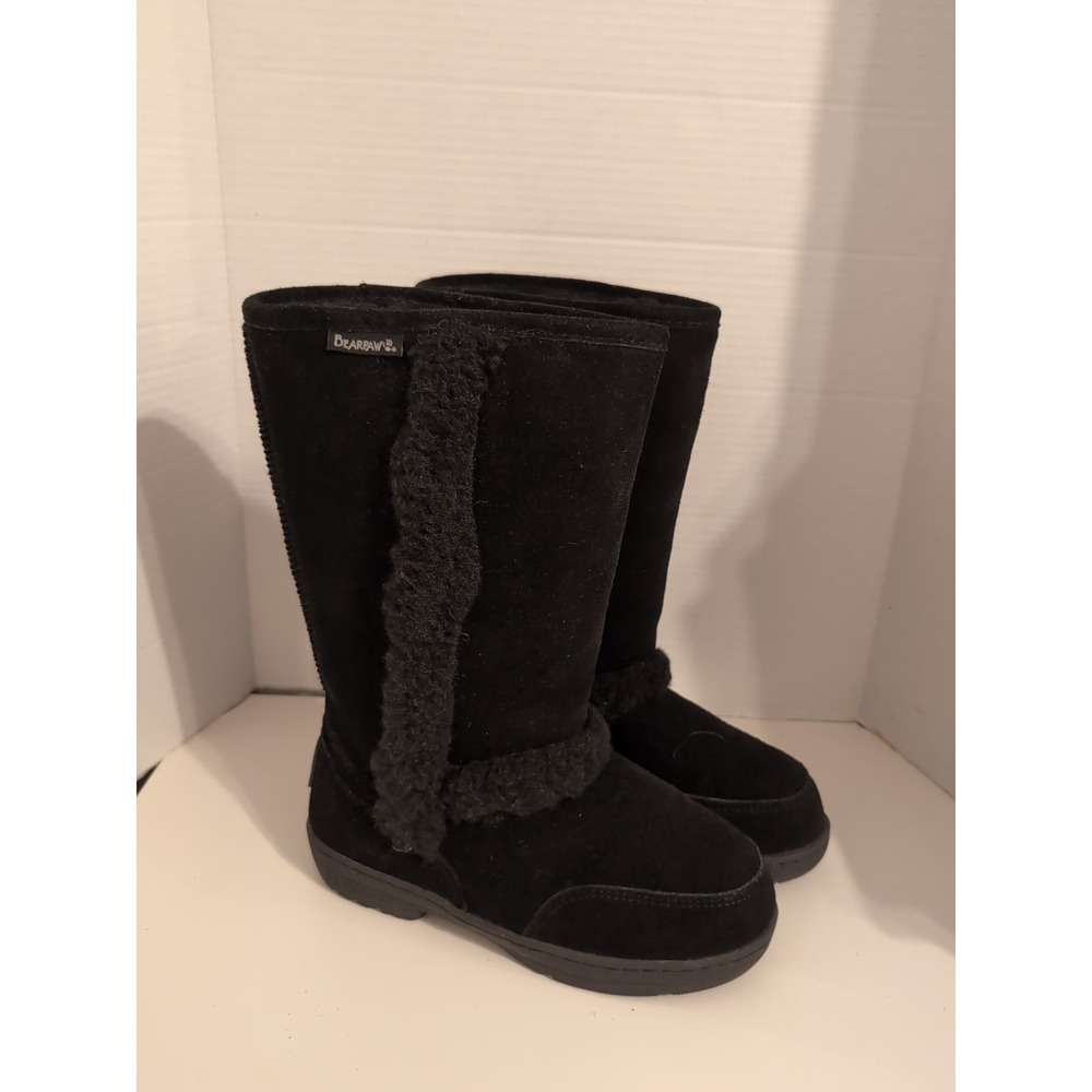 BearPaw Women's‎ Eskimo Tall Black Suede Wool Insulated Boots 7M Plush Cozy